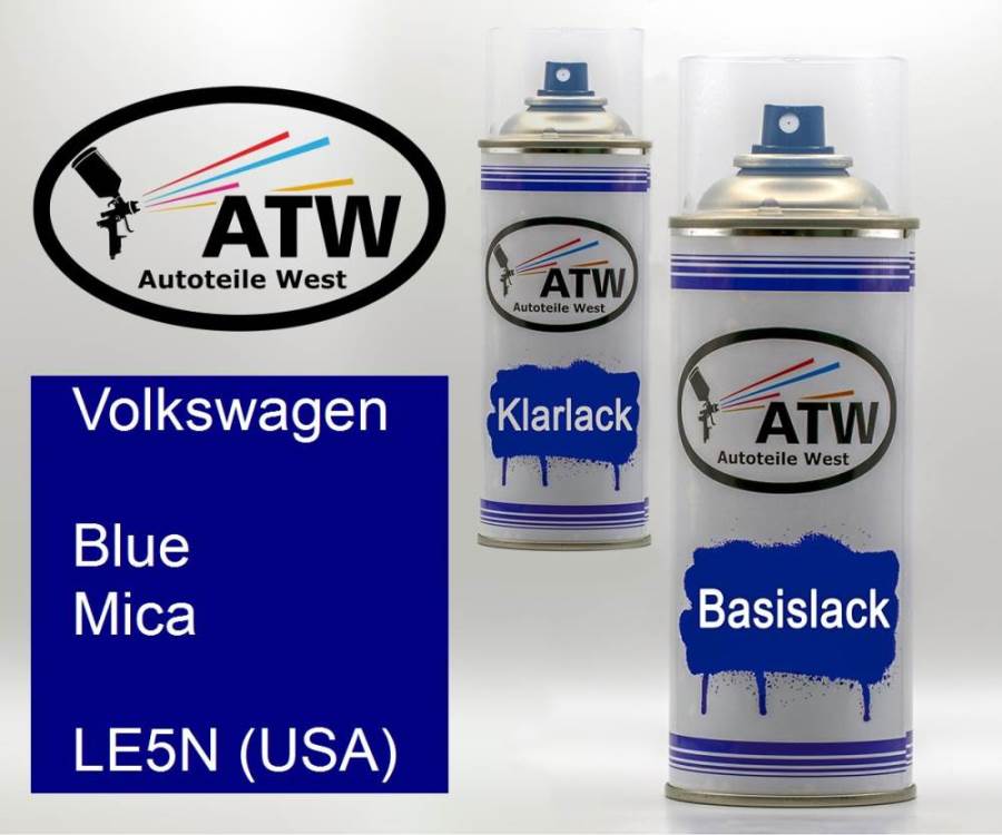 Volkswagen, Blue Mica, LE5N (USA): 400ml Sprühdose + 400ml Klarlack - Set, von ATW Autoteile West.